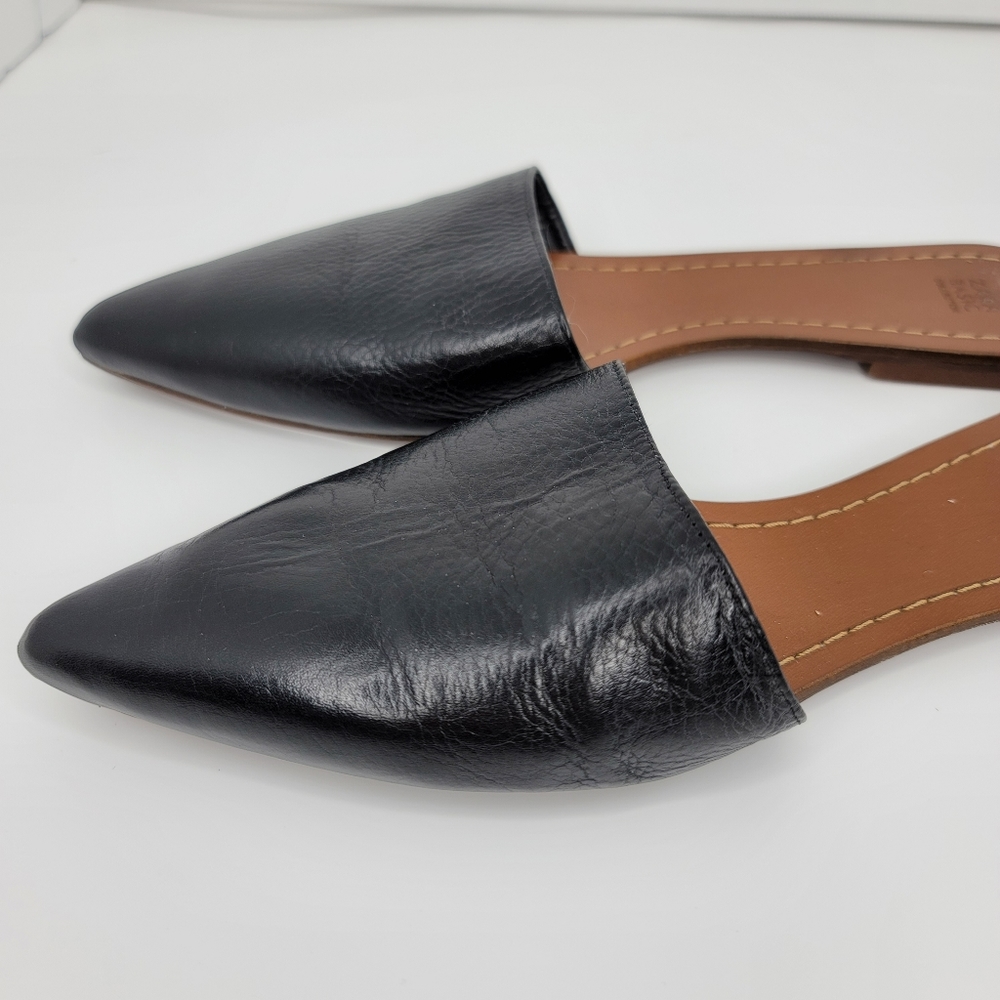 ZARA BLACK LEATHER FLAT POINTED TOE MULE SIZE 8 - Picture 4 of 8